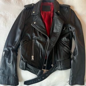 All Saints black leather moto jacket in Size S